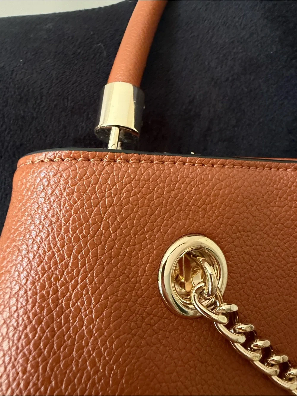 LC Lauren Conrad Structured Small Tote Handbag in Cognac with Gold Chain Detail